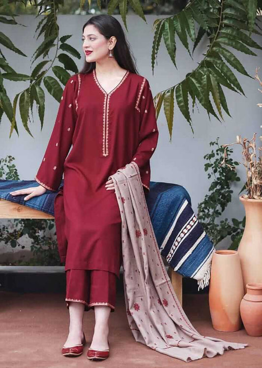 BR 1110-Winter 3 Piece Dhanak suit with Embroidered Shawl