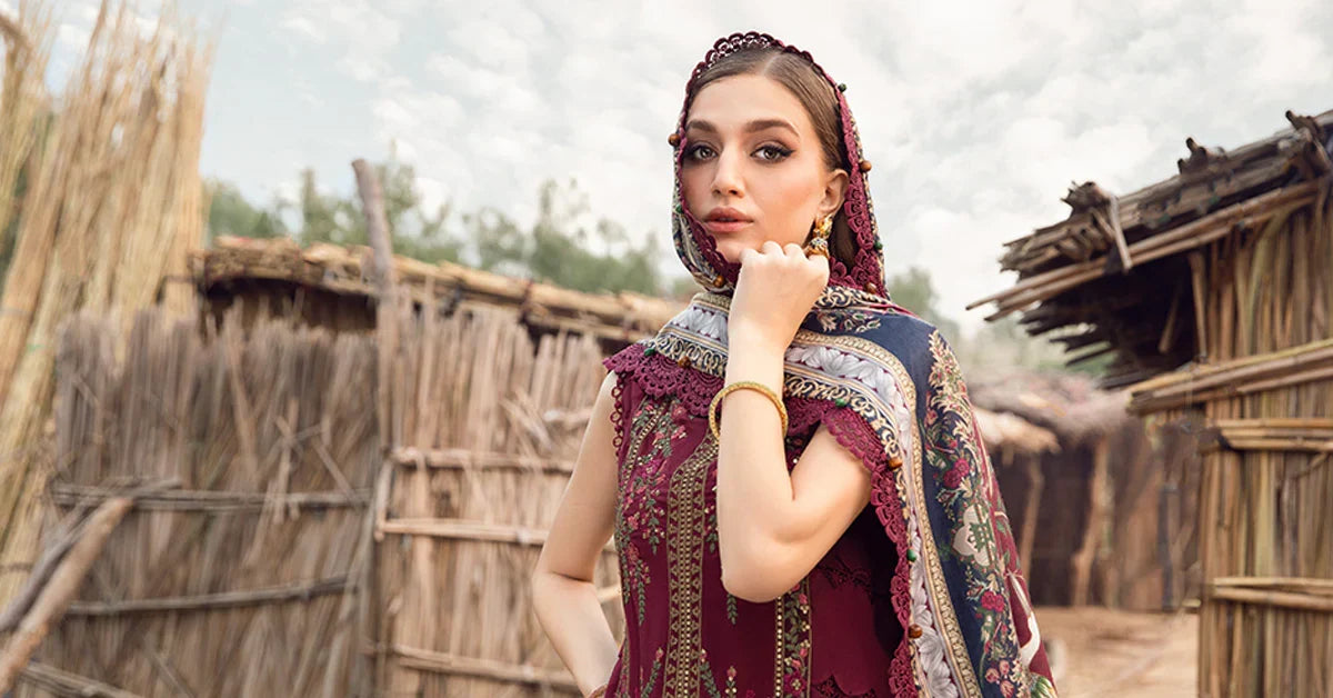 MB 515 - 3 Pcs Unstitched Heavy Embroidered Dhanak Suit with Premium Quality Wool Shawl