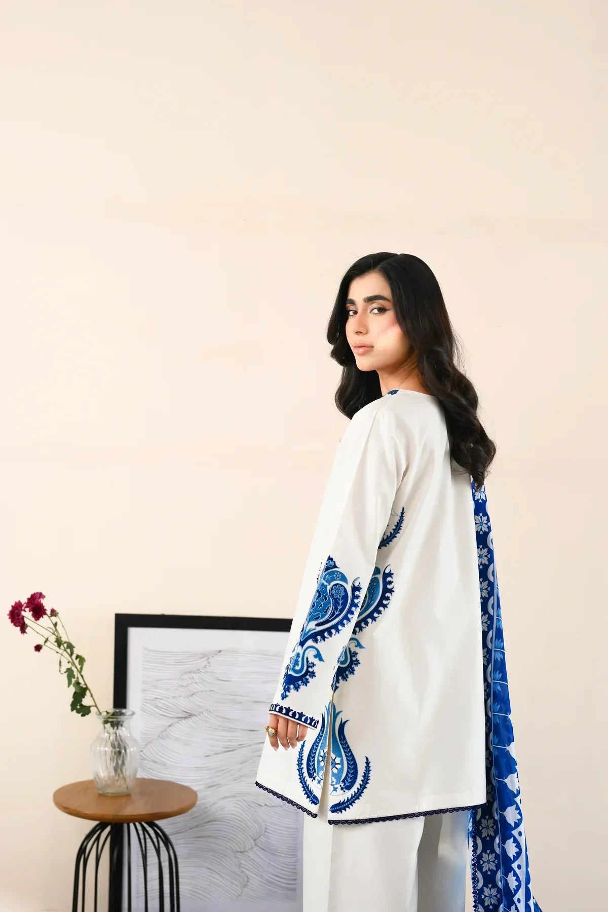 Dhanak Fabric - 3 Piece Unstitched Embroidered Dress With Embroidered Shawl