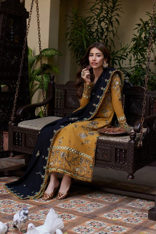 Dhanak Fabric - 3 Piece Unstitched Embroidered Dress With Printed Shawl ZH-3060