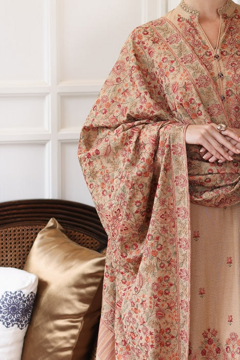 BR 685-3 Piece Unstitched Heavy Embroidered Dhanak Wool Suit Heavy Embroidered Dhanak Shawl