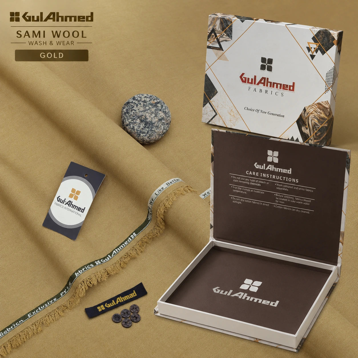 Premium Gul Ahmed Mens Semi Wool Suit #G104 (gold)