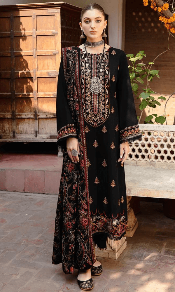 RM 650-3 Piece Unstitched Heavy Embroidered Dhanak Wool Suit Heavy Embroidered Dhanak Shawl
