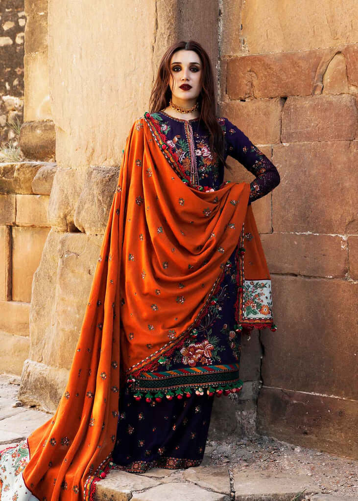 AJ 680-3 Piece Unstitched Heavy Embroidered Dhanak Wool Suit Heavy Embroidered Dhanak Shawl