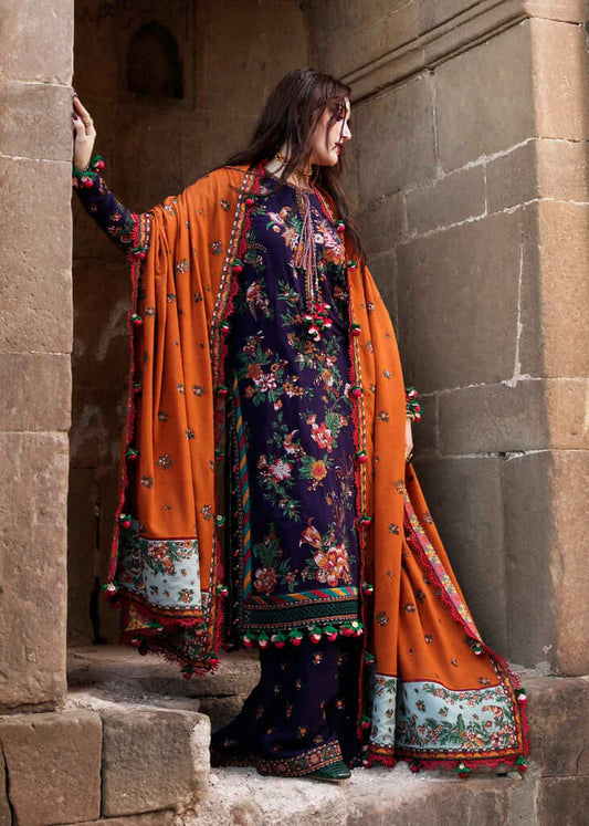 AJ 680-3 Piece Unstitched Heavy Embroidered Dhanak Wool Suit Heavy Embroidered Dhanak Shawl