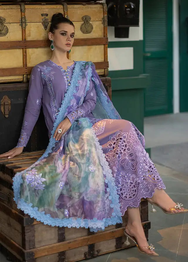 OR 86-3 Piece Embroidered Lawn Shirt with Printed Cotton Net Dupatta