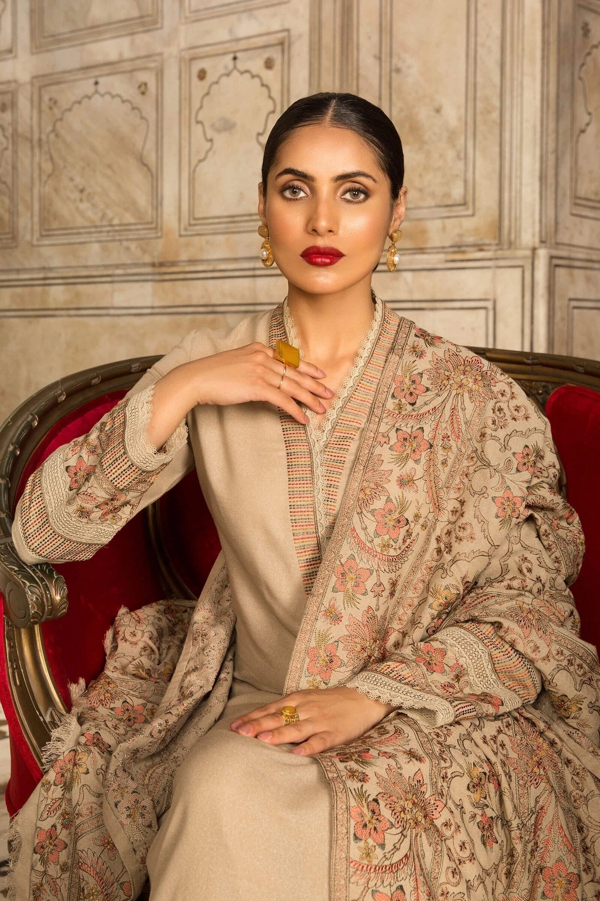 Dhanak Stuff 3 piece Fully Embroidered With Fully Embroidered Dhanak Shawal AD-458 DhanakStore