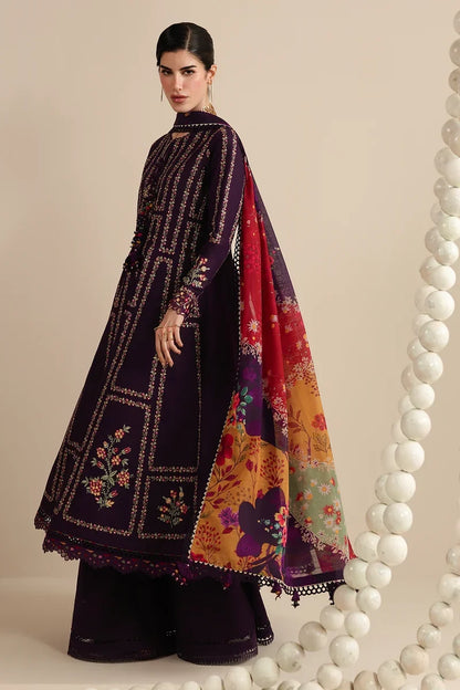 Dhanak Fabric - 3 Piece Unstitched Embroidered Dress With Printed Shawl ZH-3065