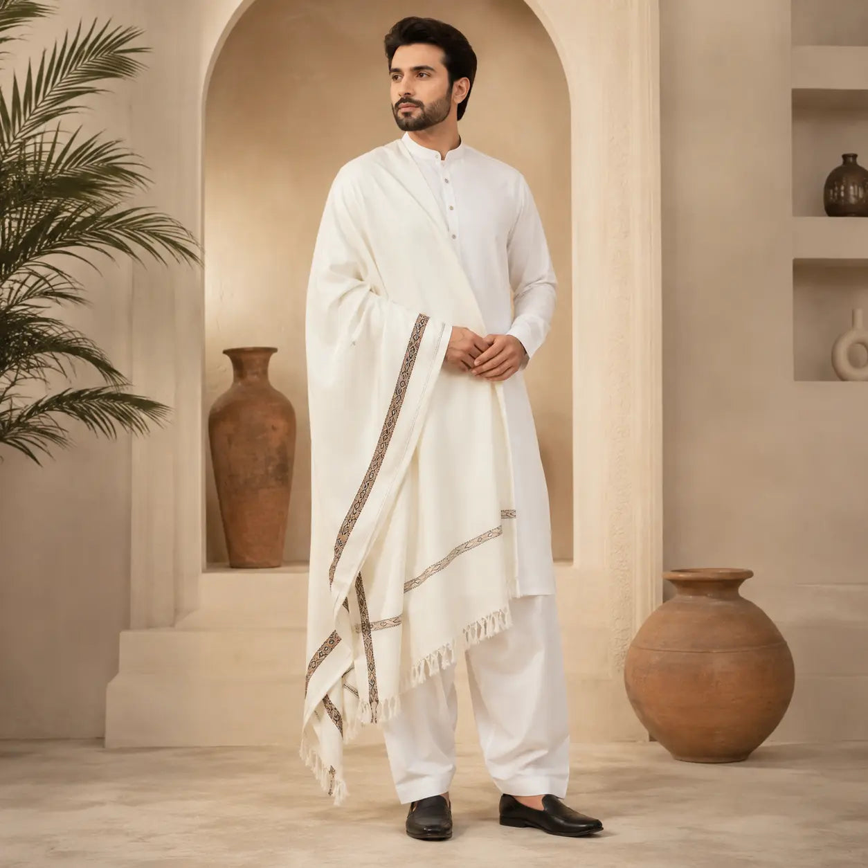 PREMIUM J. MENS SHAWL #107 (Light white)
