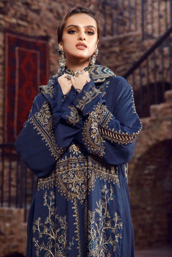 MB 1155-3Pc Heavy Embroidery Dhanak Stuff With Printed Wool Shawl