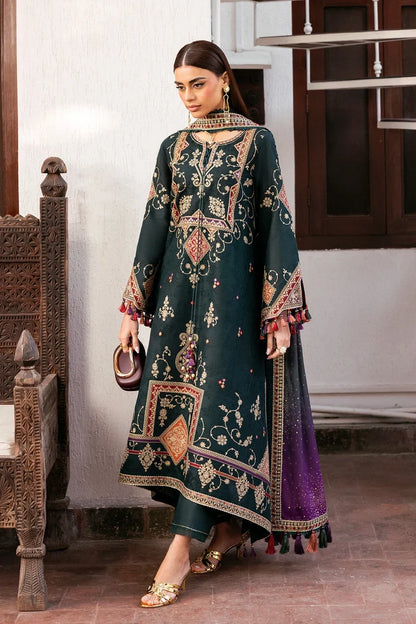 Dhanak Fabric - 3 Piece Unstitched Embroidered Dress With Printed Shawl JZ-3050