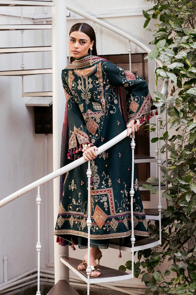 Dhanak Fabric - 3 Piece Unstitched Embroidered Dress With Printed Shawl JZ-3050