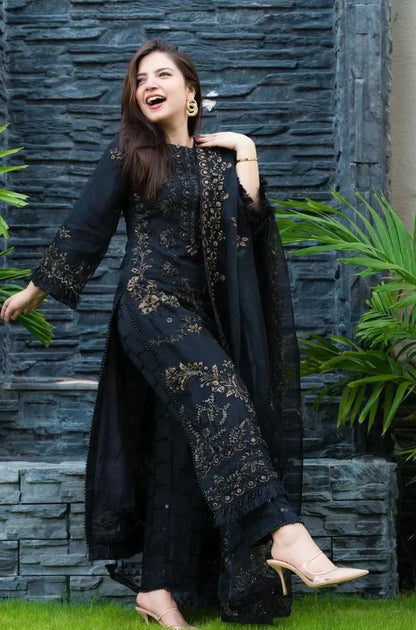 NS 32-3 Piece fully Embroidered Lawn Dress with Organza Dupatta