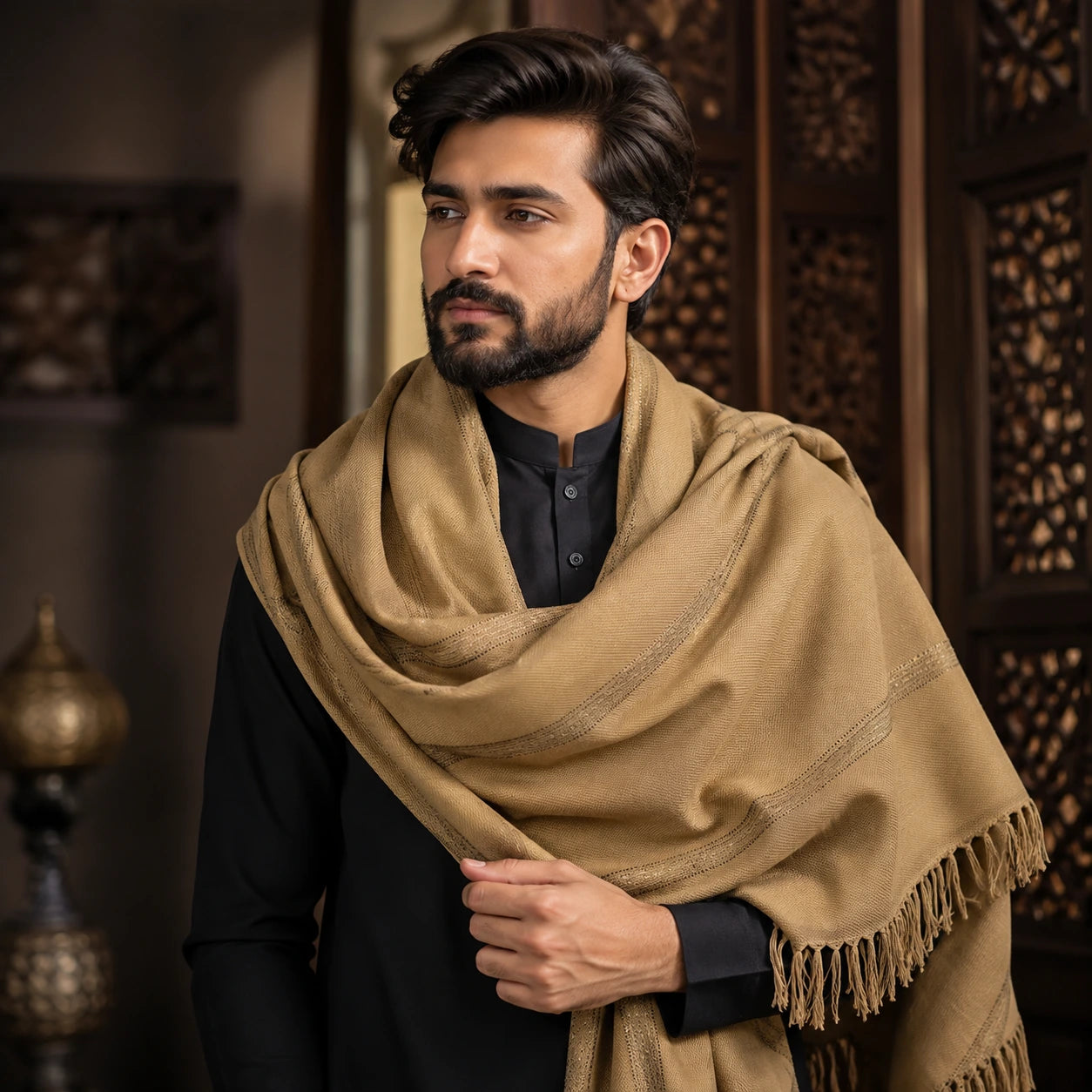 PREMIUM J. MENS SHAWL #104 (Light Brown)