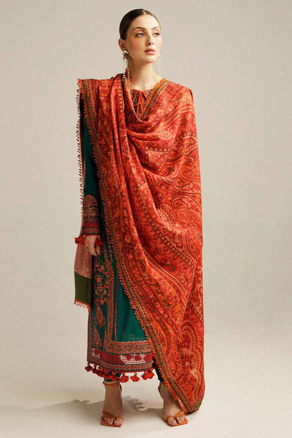 MB 525 - 3 Pcs Unstitched Heavy Embroidered Dhanak Suit with Premium Quality Wool Shawl