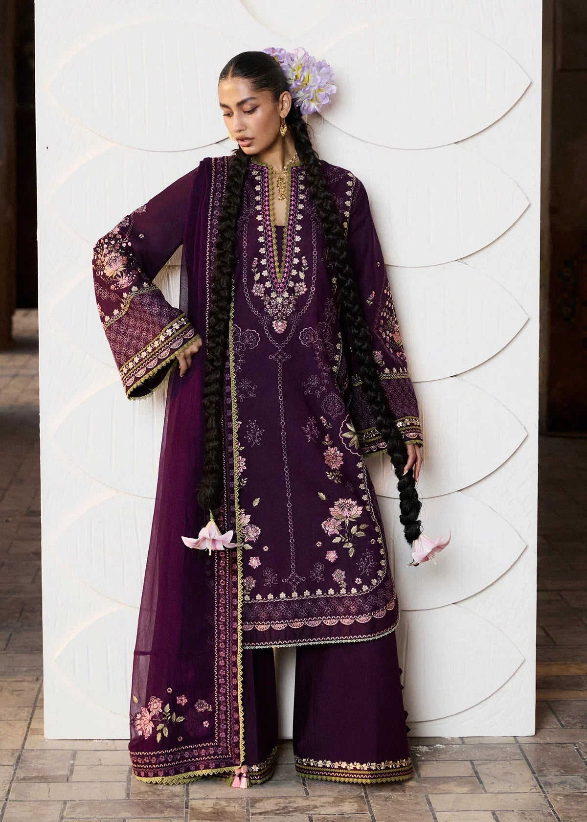 Dhanak Fabric - 3 Piece Unstitched Embroidered Dress With Embroidered Shawl HR 3080