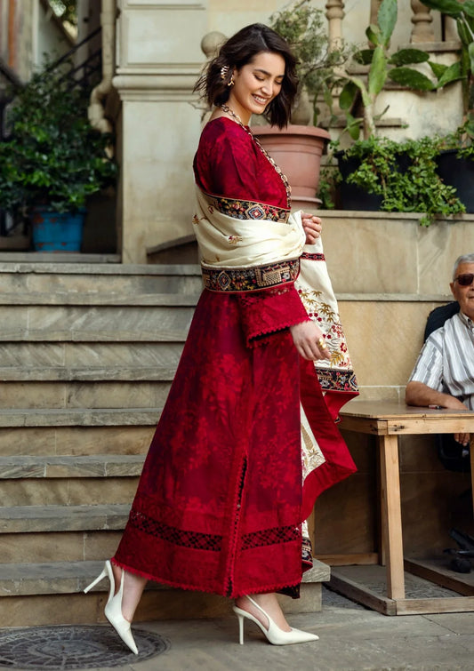 MQ 560 - 3 Pcs Unstitched Heavy Embroidered Dhanak Suit with Premium Quality Dhanak Shawl