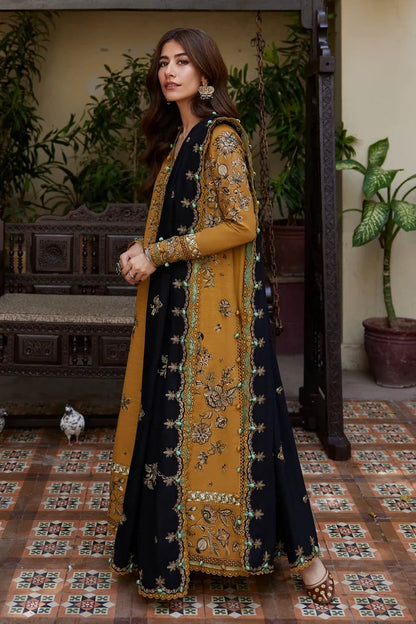 Dhanak Fabric - 3 Piece Unstitched Embroidered Dress With Printed Shawl ZH-3060