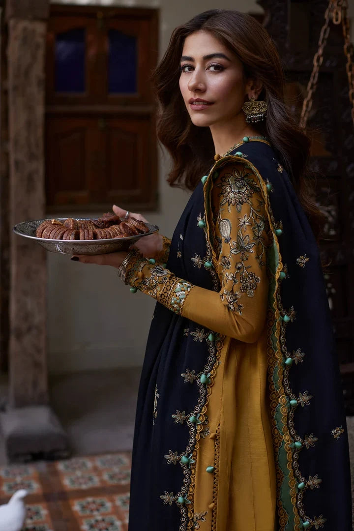 Dhanak Fabric - 3 Piece Unstitched Embroidered Dress With Printed Shawl ZH-3060