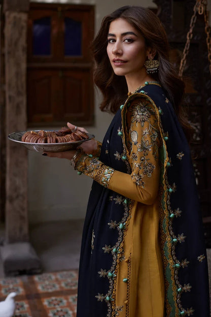 Dhanak Fabric - 3 Piece Unstitched Embroidered Dress With Printed Shawl ZH-3060