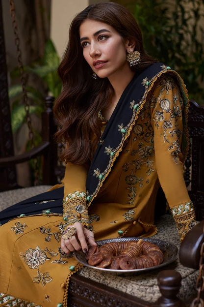 Dhanak Fabric - 3 Piece Unstitched Embroidered Dress With Printed Shawl ZH-3060