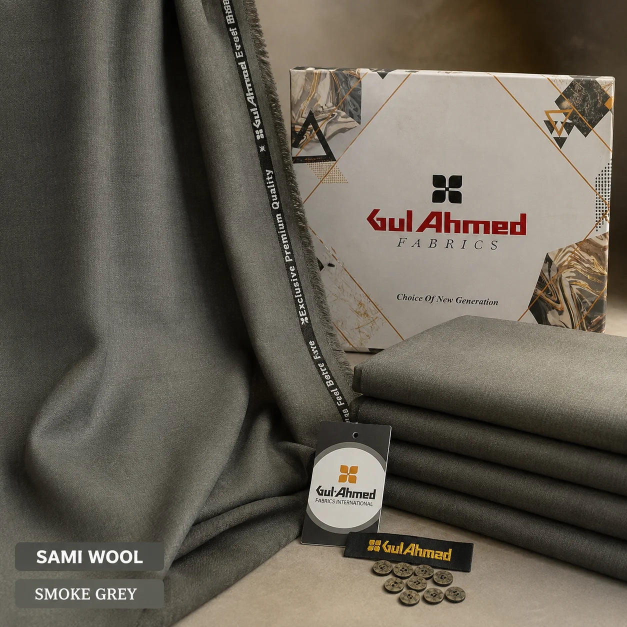 Premium Gul Ahmed Mens Semi Wool Suit #G107 (Smoke Grey)