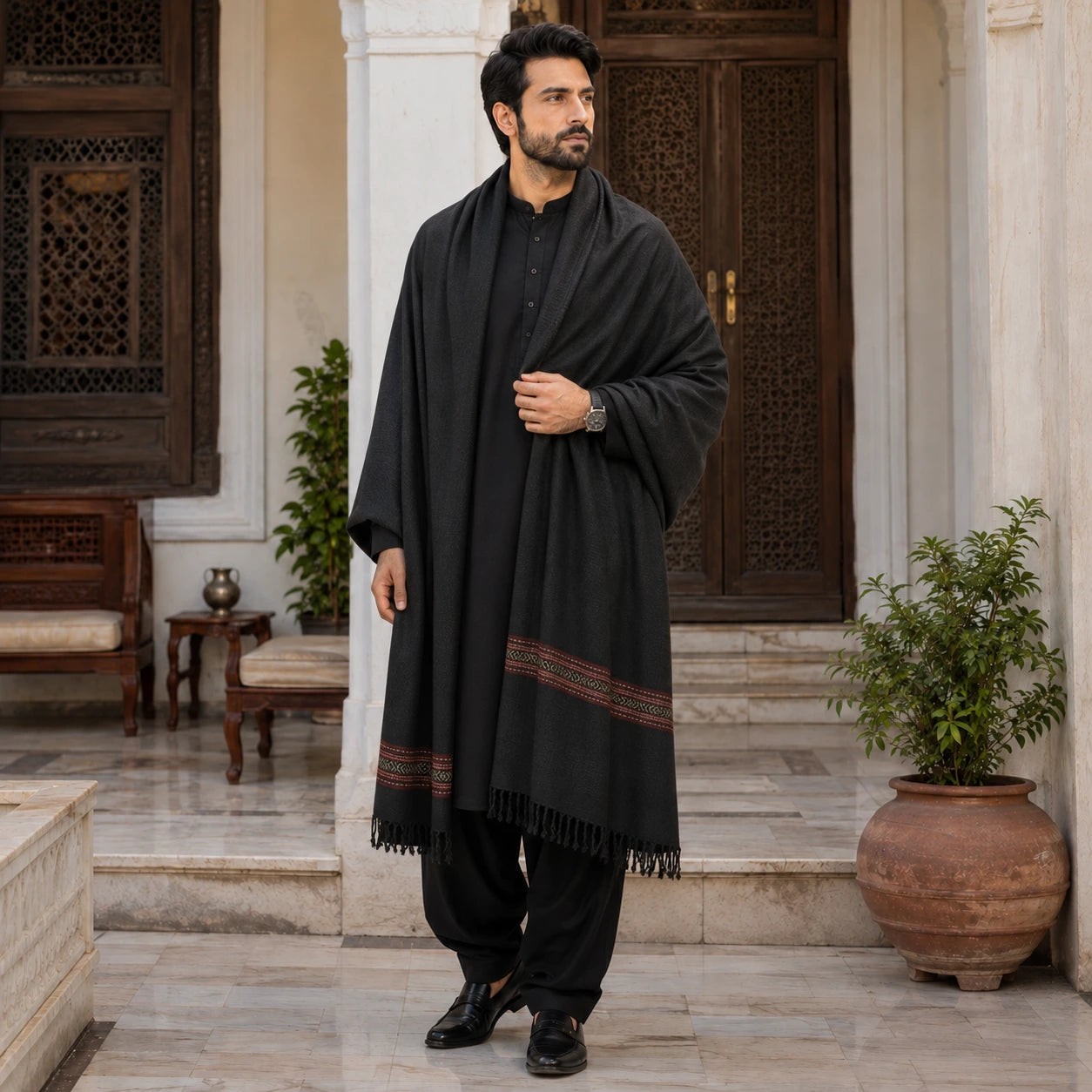 PREMIUM J. MENS SHAWL #105 (Black)