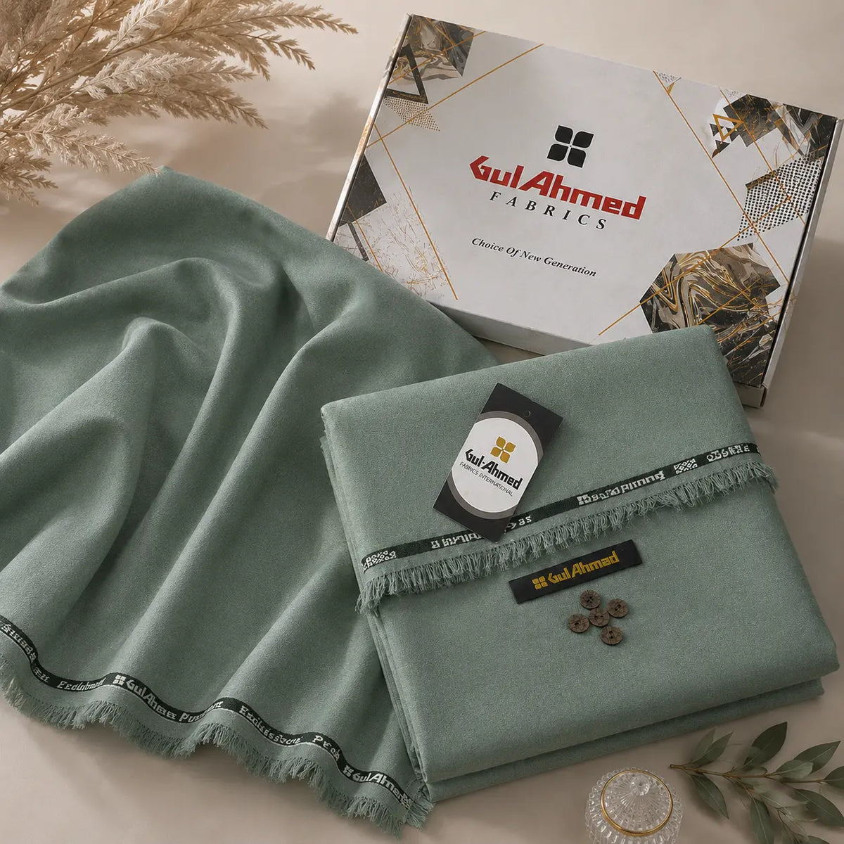 Premium Gul Ahmed Mens Semi Wool Suit #G101 (Apple Green)
