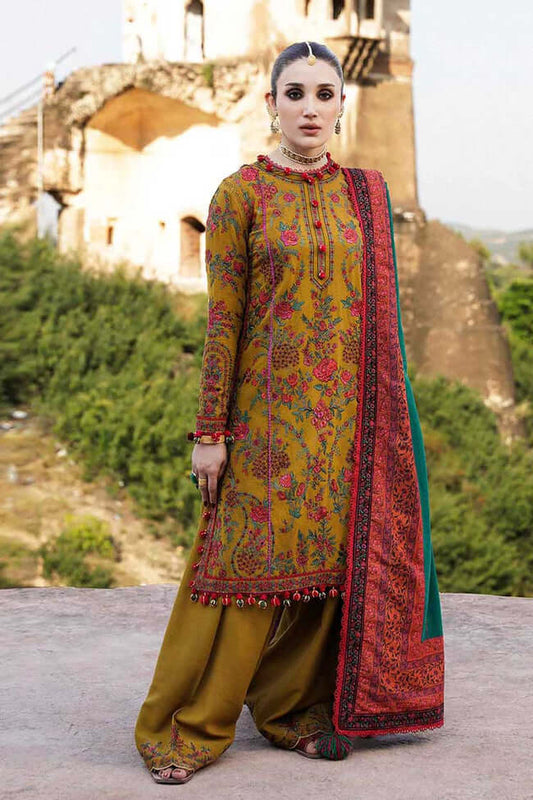 HR 675-3 Piece Unstitched Heavy Embroidered Dhanak Wool Suit  Printed Woolen Shawl it