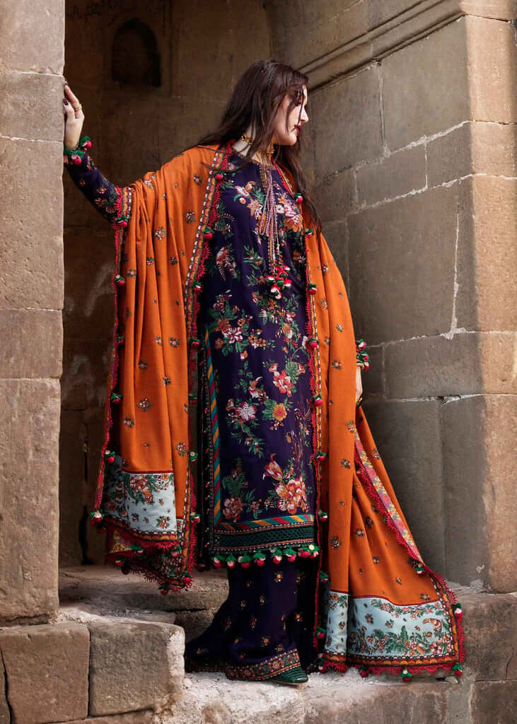 AJ 680-3 Piece Unstitched Heavy Embroidered Dhanak Wool Suit  Heavy Embroidered Dhanak Shawl