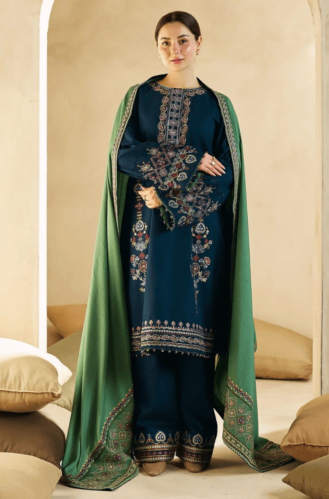 BR 840-3 Piece Heavy Embroidered Dhanak Dress  ( Dhanak Embroidered Dupatta )