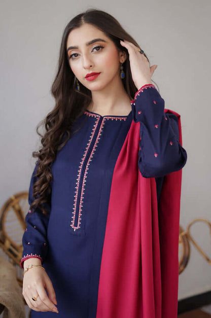 BR 1146-3 Piece Unstitched Heavy Embroidered Dhanak Suit ( Embroidered Dhanak Wool Shawl )