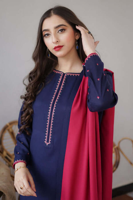 BR 1146-3 Piece Unstitched Heavy Embroidered Dhanak Suit ( Embroidered Dhanak Wool Shawl )