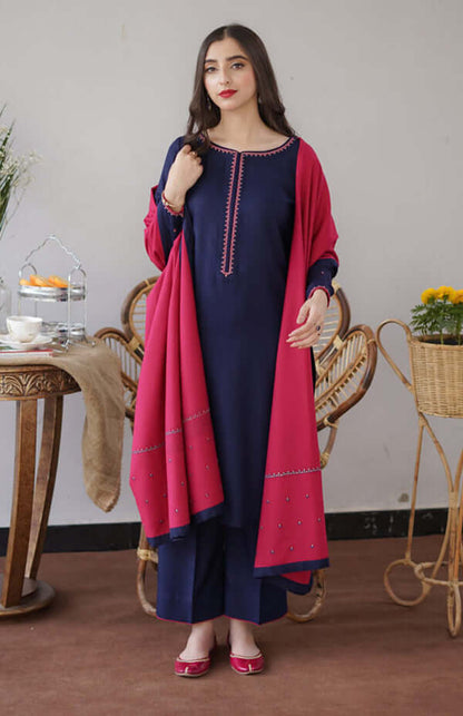 BR 1146-3 Piece Unstitched Heavy Embroidered Dhanak Suit ( Embroidered Dhanak Wool Shawl )