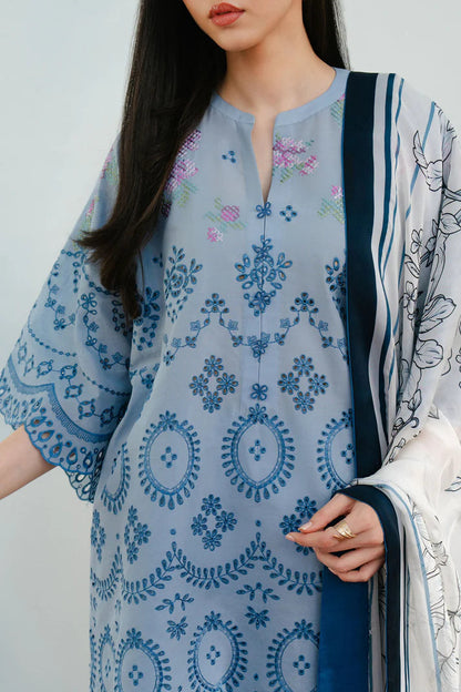 CO 2610-3 Pc Embroidered Lawn Shirt with Printed Polly Lawn Dupatta