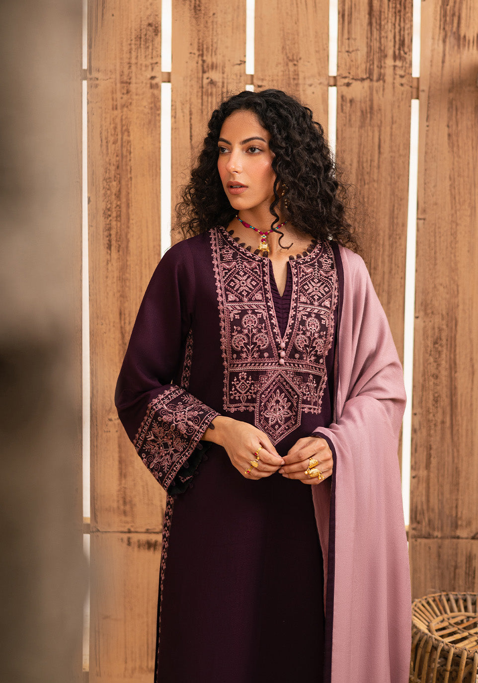 RP 605-3 Piece - Unstitched Embroidered Dhanak Fabric