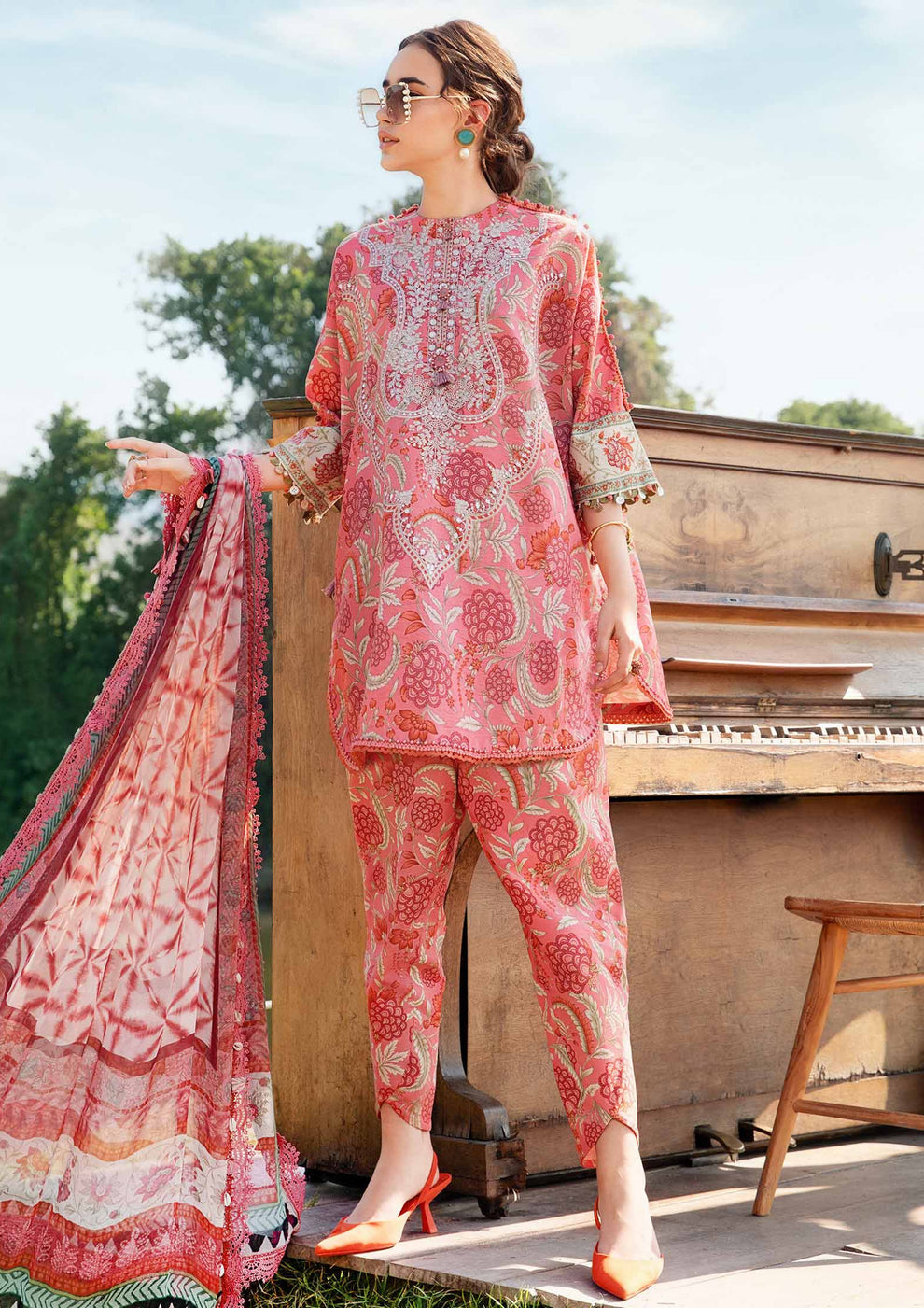 MB 458-3Pc Digital Printed Lawn Shirt with Printed Lawn Dupatta
