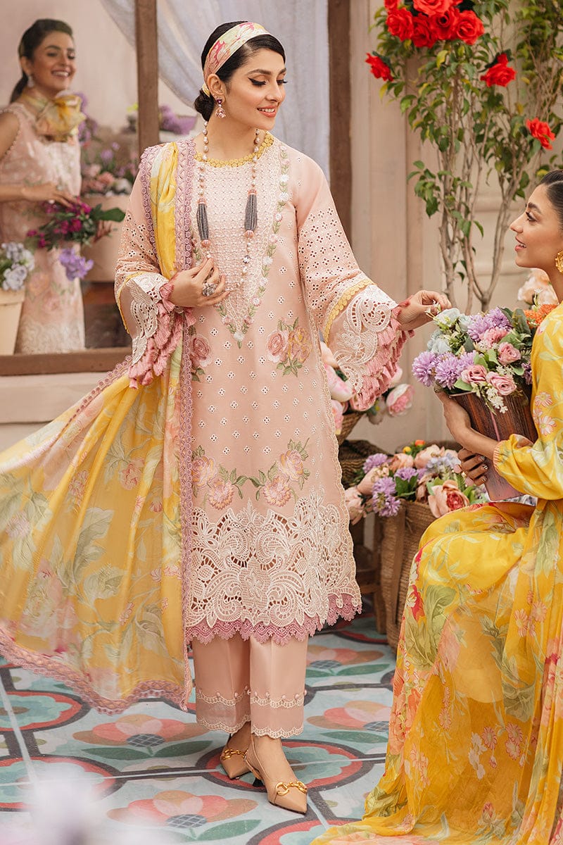 MS 22 Chicken kari borring 3Pc Fully Embroidered Lawn Stuff Dress With Digital Printed Poly Lawn Dupatta & Patches