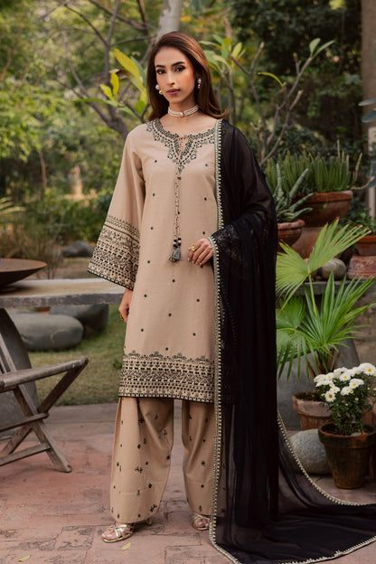BT 2985 - 3 Piece Unstitched Embroidered Dhanak Fabric With Embroidered Dhanak Shawl
