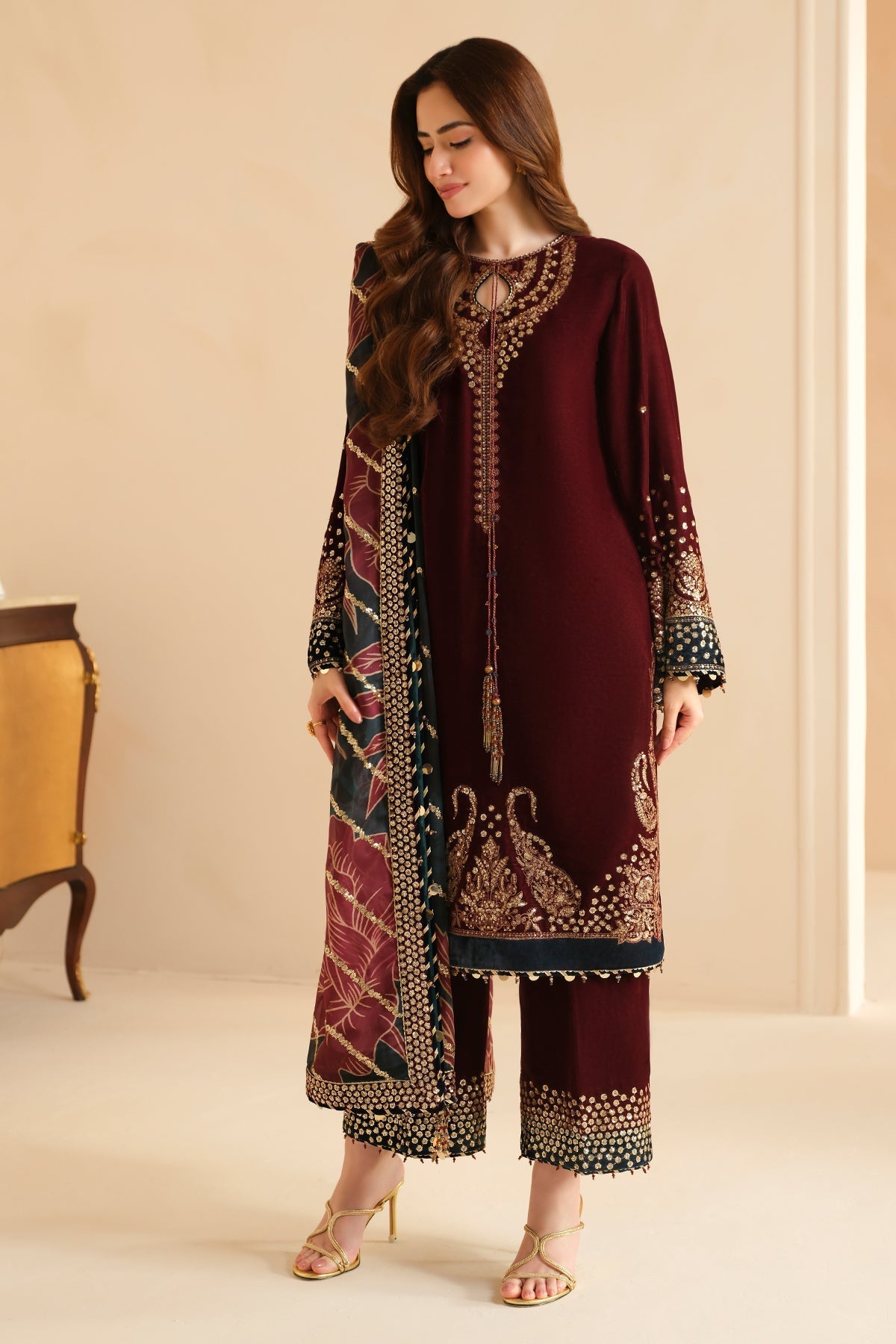 3 Piece - Unstitched Fully Embroided Velvet Fabric