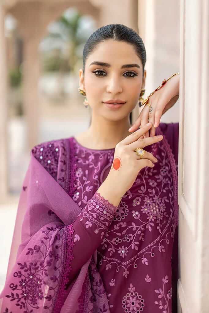 CS 84  Piece Unstitched Heavy Embroidered Lawn Suit ( Full Embroidered Organza Dupatta )