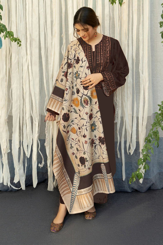 BR-845B-3 Piece - Unstitched Fully Embroidered Dhanak Fabric