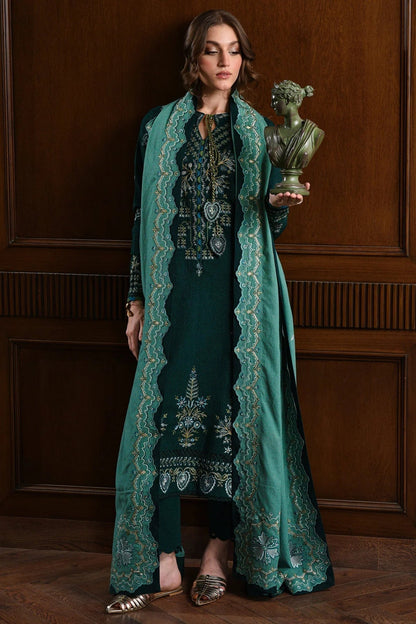 BT 3010-3 Piece Unstitched Heavy Embroidered Dhanak Suit ( Embroidered Dhanak Wool Shawl )