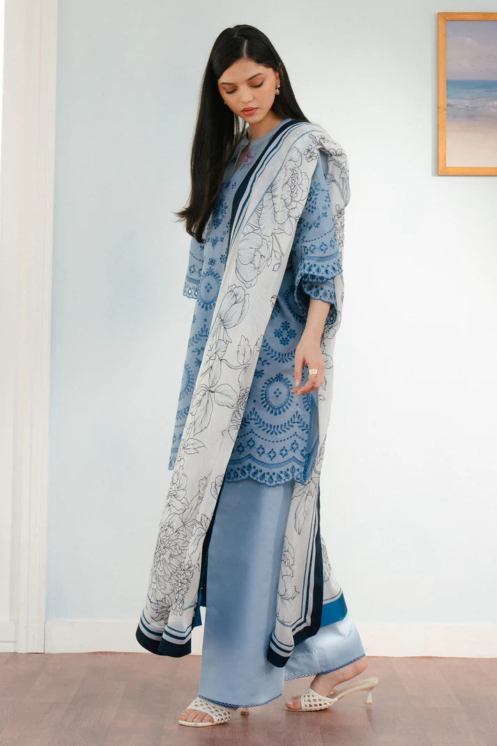 CO 2610-3 Pc Embroidered Lawn Shirt with Printed Polly Lawn Dupatta