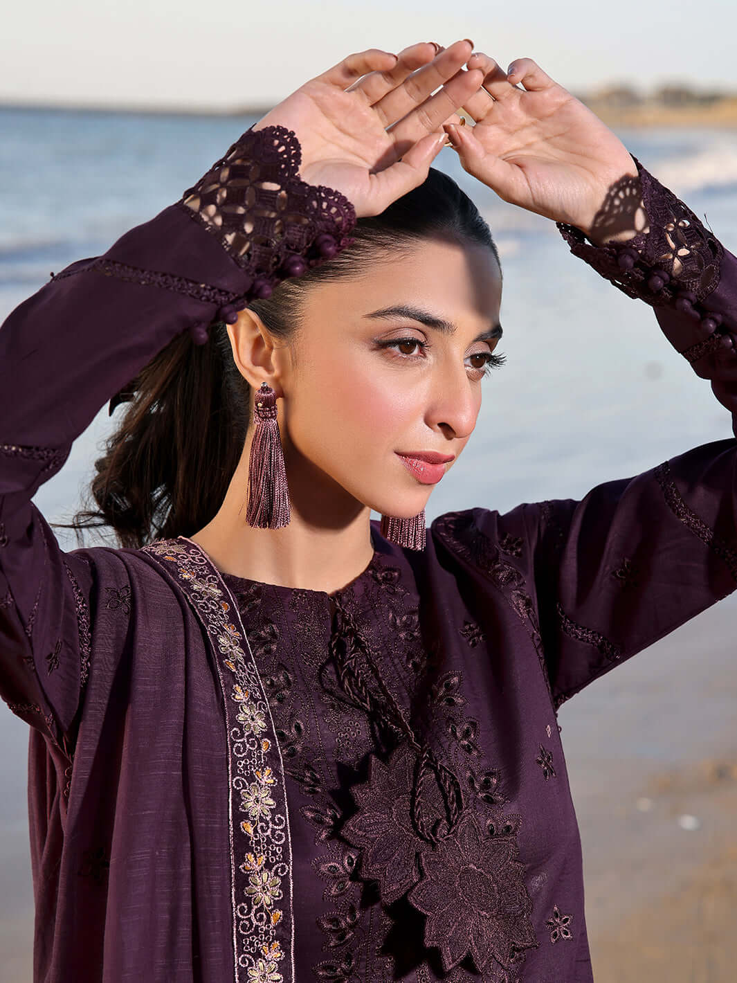 IZ 813L-3 Piece Unstitched Heavy Embroidered Chickan Kari Lawn Suit ( Full Embroidered Lawn Dupatta )