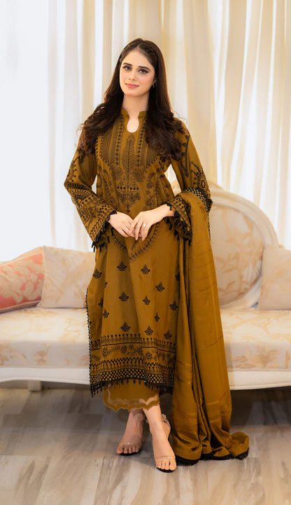 MB 100-3 Piece - Unstitched Fully Embroidered Lawn Fabric