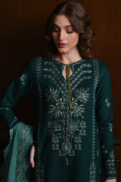 BT 3010-3 Piece Unstitched Heavy Embroidered Dhanak Suit ( Embroidered Dhanak Wool Shawl )