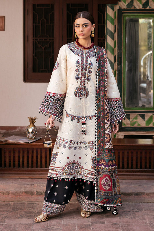 JZ 2800 - 3 Piece Unstitched Embroidered Dhanak Fabric with Printed Dupatta