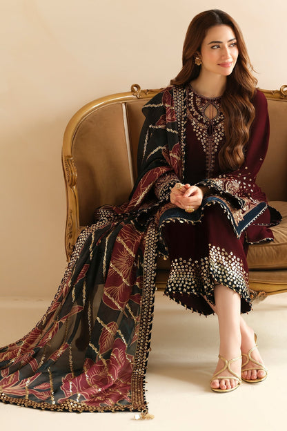 3 Piece - Unstitched Fully Embroided Velvet Fabric