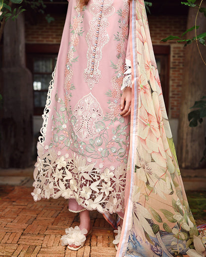 MS 2855-3 Piece - Unstitched Embroidered Lawn Fabric ( Silk Printed Dupatta)